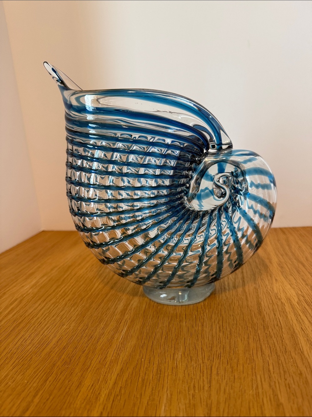 Handblown Blue Glass Seashell Vase